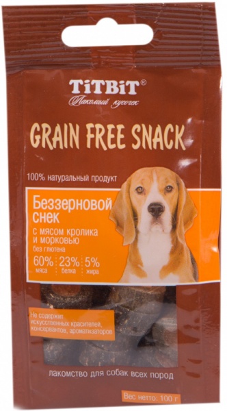 Титбит Снек Grain Free беззерновой с мясом кролика и морковью
