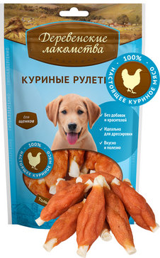 Деревенские лакомства для щенков Куриные рулетики 90г