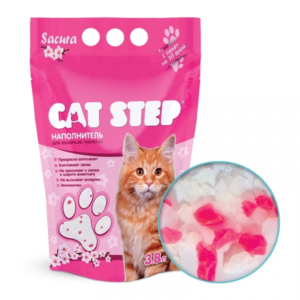 Наполнитель для кошачьих туалетов Cat Step &quot;Сакура&quot; 3,8л, силикагелевый впитывающий