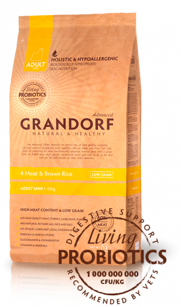 GRANDORF 37 PROBIOTIC Adult Mini (4 вида мяса с бурым рисом для мини пород) 3 кг.		