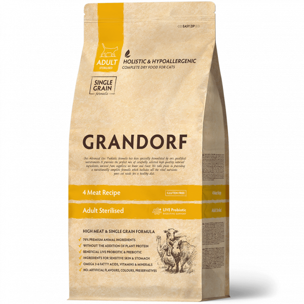GRANDORF CAT PROBIOTIC STERILISED 400г (4 вида мяса для стерилизованных кошек и кастрированных котов)