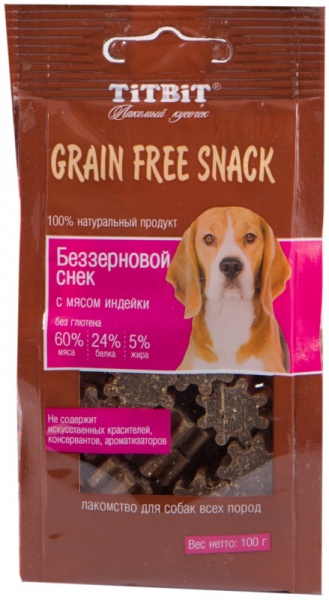 Титбит Снек Grain Free беззерновой с мясом индейки 
