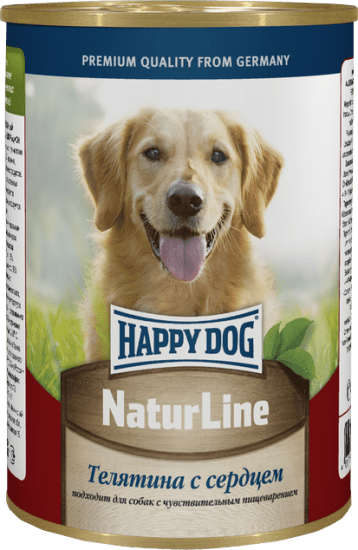 Влажный корм Happy Dog Natur Line для собак любых пород телятина с сердцем 410гр