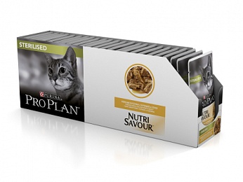 Влажный корм Pro Plan Nutri Savour для стерилизованных кошек и кастрированных котов с курицей в соусе, Пауч, 85 г