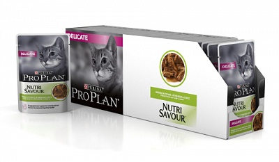Влажный корм Pro Plan Nutri Savour для кошек с чувствительным пищеварением, с ягненком в соусе, 85г