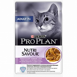 Влажный корм Pro Plan Nutri Savour для взрослых кошек старше 7 лет с индейкой в соусе, Пауч, 85 г