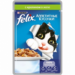 Влажный корм Felix Аппетитные кусочки для кошек с кроликом, Пауч, 85 г