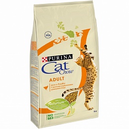 Сухой корм Cat Chow для взрослых кошек с домашней птицей и индейкой, Пакет, 15 кг