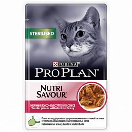 Влажный корм Pro Plan Nutri Savour для взрослых стерилизованных кошек и кастрированных котов, с уткой в соусе, 85г