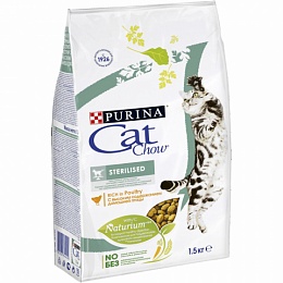 Сухой корм Purina Cat Chow для стерилизованных кошек и кастрированных котов домашняя птица, Пакет, 1,5 кг