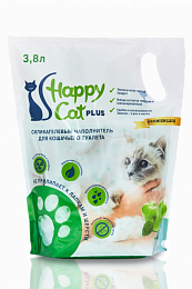 Happy Cat plus, Гигиенический наполнитель  для кошачьего туалета, силикагель Яблоко 3,8л/1,7 кг