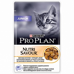 Влажный корм Pro Plan Nutri Savour для котят в возрасте от 6 недель до 1 года с курицей в желе, Пауч, 85 г
