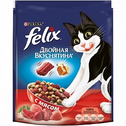 Сухой корм для домашних кошек Purina Felix Двойная вкуснятина с мясом, пакет, 300 г
