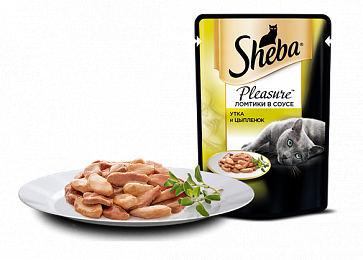 SHEBA® PLEASURE Ломтики в соусе Утка и цыпленок Саше 85 г