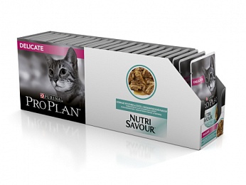 Влажный корм Pro Plan Nutri Savour для кошек с чувствительным пищеварением с океанической рыбой в соусе, Пауч, 85 г