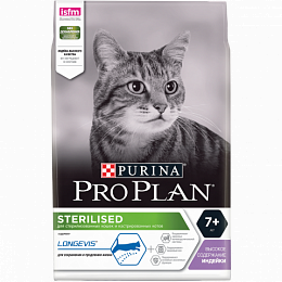 Сухой корм Purina Pro Plan для стерилизованных кошек и кастрированных котов старше 7 лет, с индейкой, Пакет, 3 кг