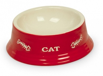 Миска керамическая NOBBY 14*4,8см красная с рисунком CAT