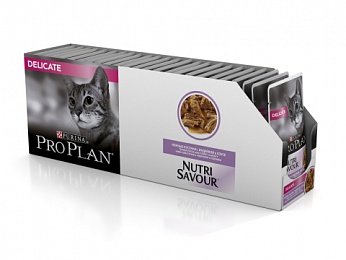 Влажный корм Pro Plan Nutri Savour для кошек с чувствительным пищеварением с индейкой в соусе, Пауч, 85 г