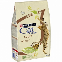 Сухой корм Cat Chow для взрослых кошек с уткой, Пакет, 1,5 кг