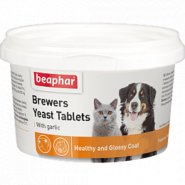 Беафар Пивные дрожжи Brewers Yeast Tablets с чесноком для кошек и собак 250 таб.
